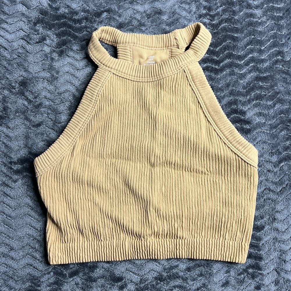 Aerie Super chill Seamless High Neck Bra Top Size Small beige/yellow